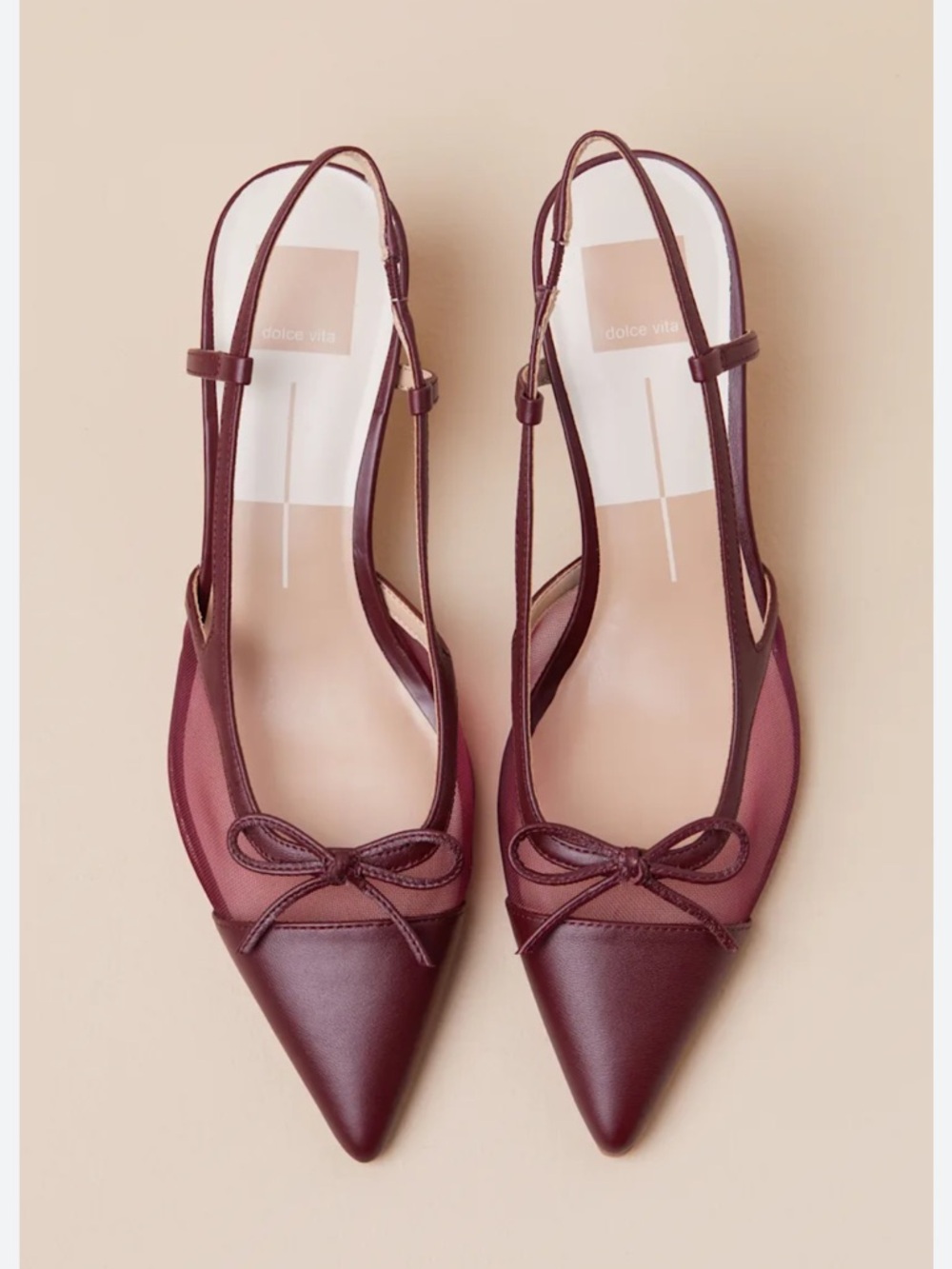 Dolce Vita Burgundy Pointed-Toe Slingback Flats with Bow